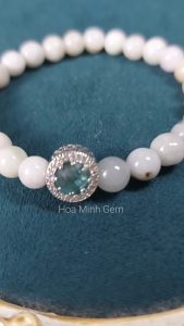 Vòng Ngọc Cẩm Thạch trắng / cẩm thạch bạch ngọc size hạt 7.3 li phối charm Pan xinh xắn cổ điển không kén mệnh | Hoa Minh Gem