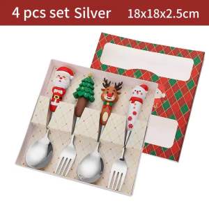 Christmas Spoons and Forks Set Cute Fruit Forks Childrens Christmas Gifts Santa Claus Round Spoon