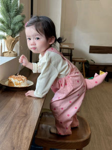 กางเกงขายาวลายหางสัตว์มีกระดูกสันหลังสำหรับเด็กผู้หญิง ฤดูใบไม้ผลิและฤดูใบไม้ร่วง แฟชั่นสำหรับเด็กอายุ 1 ขวบ ผ้าฝ้ายผสมโพลีเอสเตอร์