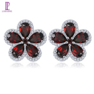 Lohaspie Jewelry Pure 4.8 Carats Solid Sterling Silver 925 Stud Earring Original Natural Garnet Citrine Stud Earring Genuine Citrine Stone Earring Garnet Earring For Women Jewelry