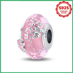 Chất Liệu Bạc 925 Màu Hồng Hoa Hạt Thủy Tinh Quyến Rũ Cho DIY Vòng Tay Dây Chuyền Cổ Điển Zircon Món Quà Trang Sức Thích Hợp Cho Mọi Lứa Tuổi