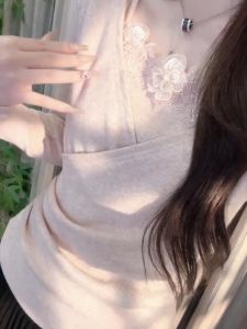 Korean Style Pure Desire Strap Knitted Top Womens Slim Fit Base Layer Shirt Floral Splicing Fashionable Underwear T-shirt