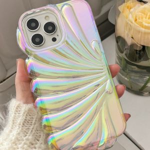Seashell Style Colorful Laser Aurora Phone Case For iPhone 16 E 15 14 13 12 11 Max Plus Soft TPU Glossy Clear Shockproof Cover