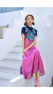 Cocoepps Dresses đối với phụ nữ sườn xám 2024 mùa hè mới của phụ nữ hoài cổ thời trang thanh lịch in váy sườn xám