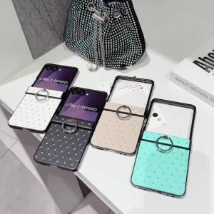 szhaiyu | Luxury Leather Diamond Glitter Ring Phone Case for Samsung Galaxy Z Flip 7 6 5 4 3 5G Flip7 FE Hinge Protect Shockproof Cover