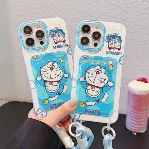 Cartoon Machine Cat Card Bag Phone Case for iPhone 11 12 13 14 15 16 Pro Max Plus TPU soft cover with hanging rope for iPhone14Promax case