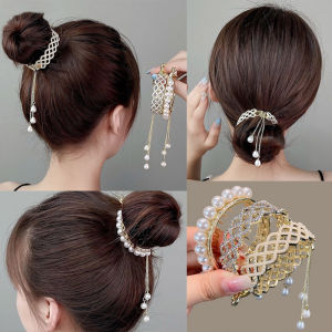 Korean Stely Fashion Girl Pearl Tassel Hair Claw Female Bud Hairstyle Hairpin Ponytail Buckle Hair Clip Rhinestone Ponytail Clip Hair Accessories for Woman