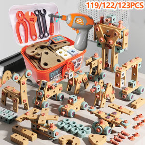 Kids Tool Set DIY Nut Assembly Toy Kit STEM Building Tools Montessori Toys Gifts for Boy Girl Electric Drill Tool Box Optional