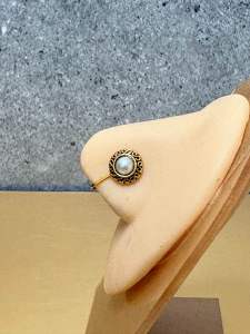 NJ Elegant Vintage Gold Base Hose Pin with Pearl (non piercing)