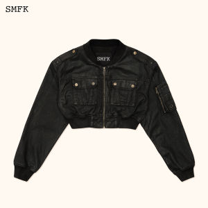 SMFK | Leopard Wax Short Womens Flight Jacket