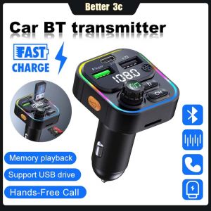 22.5W Super Fast Charging Car Charger Adapter Hands-Free Call Built-in-Mic Car Wireless MP3 Player Bluetooth 5.0 FM Transmitter Support TF Card/U disk
