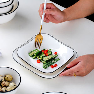 6-Pack Ceramic Square Plates Microwave Safe Creative Dinnerware Set Nordic Style Solid Color Adult Size 7-Inch Dishware