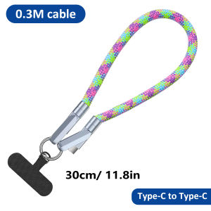 0.3M 1.2M 2-IN-1 USB-C to Type-C Fast Charge Data Cable For Type-C Phone Lanyard + Charge Cable 2IN1 PD to PD Braid Wrist Straps