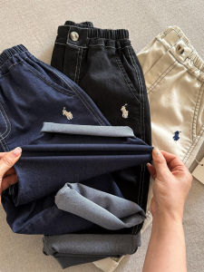 Casual Loose Boys Girls Childrens Jeans Pants Spring Autumn Cotton Polyester Elastic Waistband Embroidered Trendy Brand