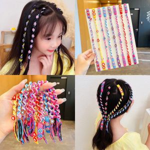 Kids DIY Rainbow Color Flower Strawberry Sunflower Braided Hair Clip with Twisted String Elastic Headband Baby Girl Hair Bands