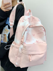 Pink Butterfly Dual-Shoulder Backpack for Junior And High School Girls 2025 New Style High Aesthetic Value Waterproof School Bag