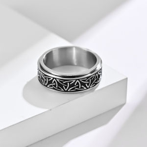 Hip Hop Celtic Knot Rune หมุนความวิตกกังวลแหวนผู้ชายไวกิ้งสคริปต์สแตนเลส Fidget โลหะ Spinner แหวน Anillos