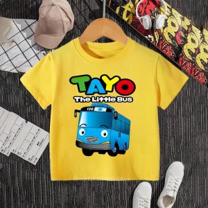 Tayo The Little Bus Kawaii Style Hip-Hop O-Neck T-Shirt for Kids Unique Gift Idea with Fun Prints Comfortable Kids Clothing