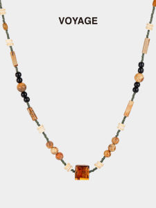 Retro Natural Stone Beaded Necklace for Women Lightweight Luxury Locket Chain New Chinese Style Fashion Accessories