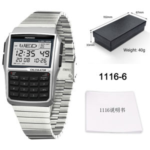 Premium Luxury Stainless Steel Band Mens Watch Calculator Watch Multi-functional LED Watch Computer Style