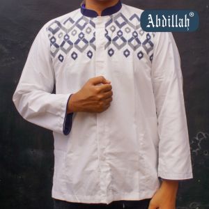 Abdillah - Baju koko putih dewasa bordir lengan panjang (grosir)