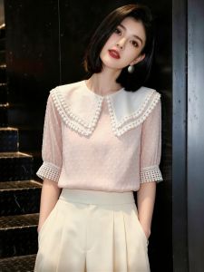 SHUAIYUE | Áo Sơ Mi Cổ Voan Tay Ngắn Mùa Hè
