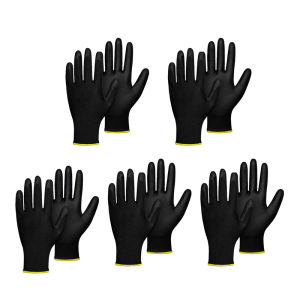 5 Pairs Coating Nylon PU Gloves Durable Gloves Elastic Full Palm Coating Woodworking Automotive Repair Supplies Lock Edge Colour