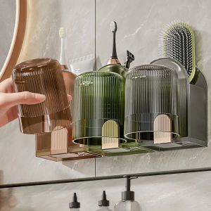1-2Pcs Storage Rack Toothbrush Cup Toiletries Set Cups Punch-free Toothbrush Holder for Bathroom Gargle Plastic Products Home
