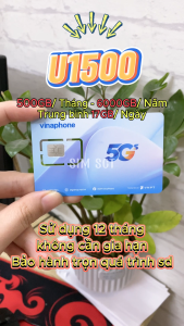 ( SIM 17GB/NGÀY ) Sim 4G Vinaphone U1500 MAX DATA TỐC ĐỘ CAO 500GB/THÁNG ( 6000GB/NĂM ) CHUYÊN DÙNG PHÁT WIFI - DÙNG MẠNG THẢ GA KHÔNG GIỚI HẠN THEO NGÀY. FREESHIP - CHƯA KÍCH HOẠT.