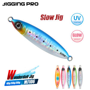 JIGGING PRO Slow Pitch Metal Jig 40g 60g 80g Shore Jigging Lure Glow Sea Fishing Lure Bass Trout Artificial Baits