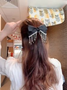 Rhinestone Tassel Bow French Barrette Clip Hair Accessories Ribbon RB