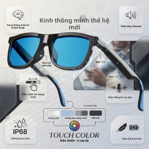 Kính Thông Minh AI Dịch Thuật Tai Nghe Bluetooth Không Dây Micro ENC Tròng Kính Đổi Màu Chống Nước IP65 Chất Liệu TR90 Dành Cho Nam