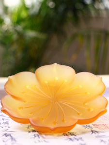 Traditional Technique Lotus Flower Glass Tray Fruit Dish Candlestick for Living Room Candy Fruit Incense Home Decor Accessories
