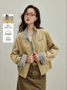 INMAN | Áo Khoác Bông Cotton Thêu Họa Tiết Caro Đứng Cổ Màu Đối Lập