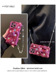 Luxurious Water Diamond Gemstone Phone Case for  17 15Promax New 16Pro Electroplated 12 Handheld Diagonal Womens Model 14Promax Internet Celebrity  11 Protective Case
