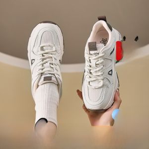 DUSTO Dad Shoes Womens Spring 2025 Casual Style High Heel Flat Bottom Laced round Toe Sports Shoes Q0356 Fashionable Running Shoes