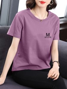 ฤดูร้อน แฟชั่นใหม่ ผู้หญิง เสื้อยืดแขนสั้นคอกลม ลำลอง พรางหุ่น พิมพ์ เสื้อท่อนบน เสื้อรองใน ความกว้างไหล่ ความยาวปกติ