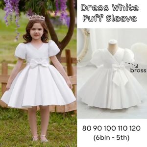 DRESS PESTA ANAK BAYI BALITA IMPORT MURAH SATIN PUFF SLEEVE BOWTIE