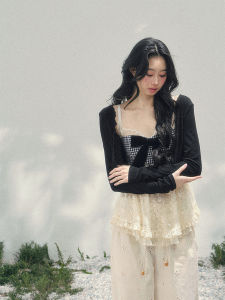 SHAOYEYAN | Set áo thun nữ 2 món áo caro phối ren đính nơ