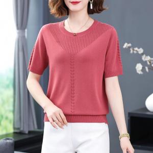 Áo Thun Tay Ngắn Lụa Băng Thời Trang Mùa Hè Cho Mẹ Ngày Lễ Mẹ Áo Len Dệt Kim Mỏng Cho Nữ Phong Cách Mới 2024