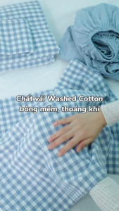Bộ chăn ga gối 4 món Washed Cotton mềm mại thoáng khí - Set 2 vỏ gối 1 ga giường bo chun và 1 vỏ chăn