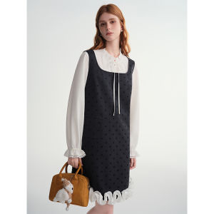 DUSHU | Plus Size Polka Dot Print Contrast Edge Vest Dress