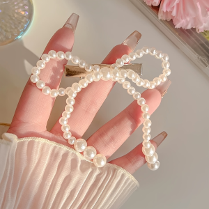 1/2 Pc. Beige Bow with Imitation Pearl Hairpin | Cute Casual Style | Perfect for Everyday and Holiday Gift Accessories.