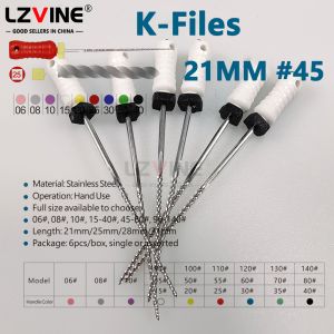 6Pcs/Pack Dental K Files 25mm Single Size10#/15# Assorted15-40 Dental Stainless Steel Hand Use Endodontic Root Canal HRC+File