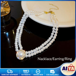 ★Same Day Shipping★ Elegant Clavicle Chain Double Layer Pearl Necklace Ear Earring Set Dress Cheongsam Lace Skirt Banquet Accessories for Women 307A-Pearl-Jewelry