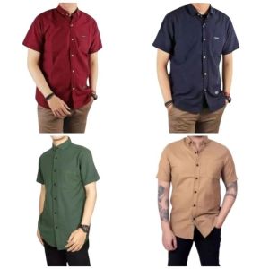 OBRAL PAKET USAHA 100 RIBU DAPAT 4  KEMEJA POLOS PRIA LENGAN PENDEK KASUAL KATUN