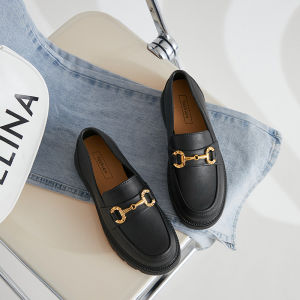 JIFANPAUL | Thick Sole Fashionable Retro Loafers with Small Gold Buckle