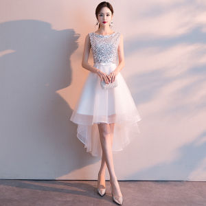 Elegant White Mini Dress Evening Gown for Women Short Front Long Back Style Suitable for Various Occasions Korean Style Wedding Dress