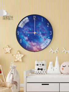 Modern Quartz Wall Clock Creative Universe Starry Night Theme Living Room Bedroom Decorative Silent Clock round Shape Glass Material