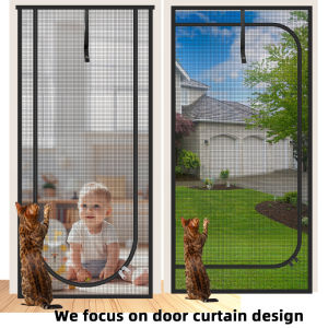 Reinforced Mesh Screen Zipper Closure 32x 82 Keep Pet Cat In&Out Door Curtain Anti-mosquito for Living Room Bedroom Kitchen